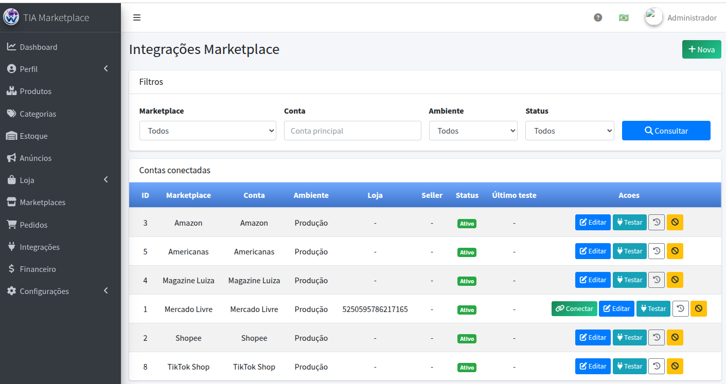 Tela operacional do WebMarket